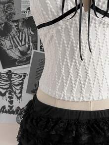 Attitoon Women's Y2K Contrast Lace Front Tie Camisole Top - White - View 3