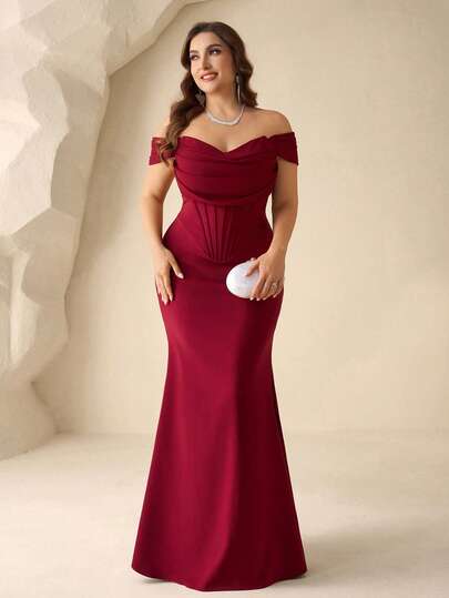 Coutiva Elegant High-End Luxury Plus Size Bridesmaid Dress