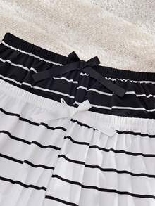 2件套加大码女式条纹腰带休闲睡裤舒适秋冬装 - 彩色 - 查看 5