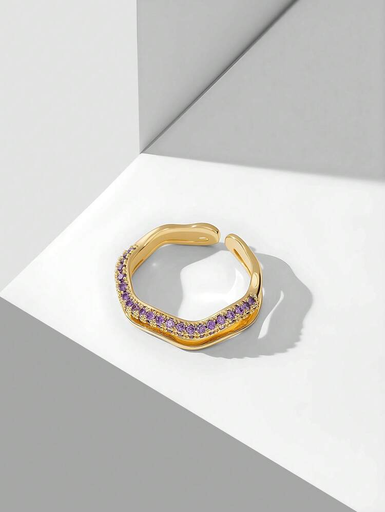 PRE18K GOLD-PLATED PURPLE GEMSTONE DOUBLE WAVE RING