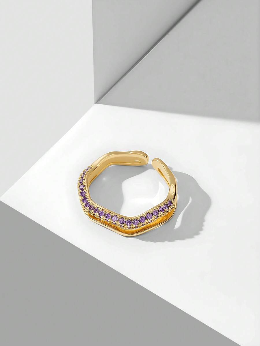 MOTF PREMIUM PRE-18K镀金紫色宝石双波浪戒指 - 紫色 - 查看 1