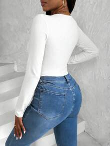 VaVaBold 女士春夏褶皱胸前二合一长袖时尚连体衣 - 白色 - 查看 2