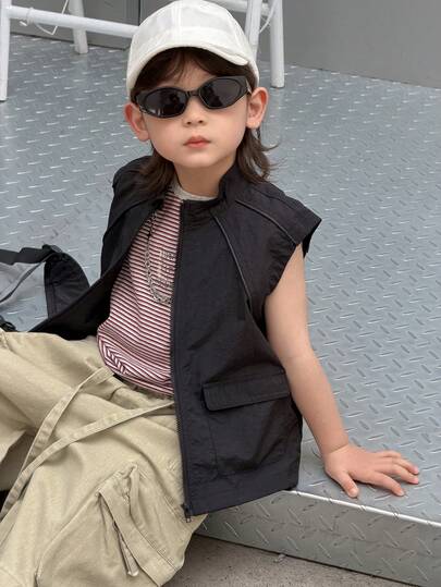 DAZY 男童休闲百搭纯色无袖工作夹克