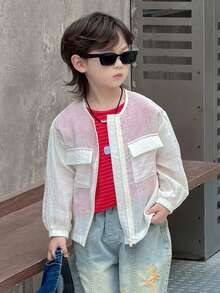 DAZY Jaket Semi-Transparan Saku Lipat Gaya Jalanan Kasual Fashion Anak Laki-Laki, Cocok untuk Perjalanan Sehari-hari, Musim Semi/Panas/Gugur - Putih - View 6