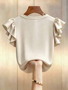 Franclia Women's Casual Shirt With Ruffle Trim, Suitable For New Year Party Cute Top Fashion Tops Chic Tops Tops Cute Bow Top - Apricot - View 2