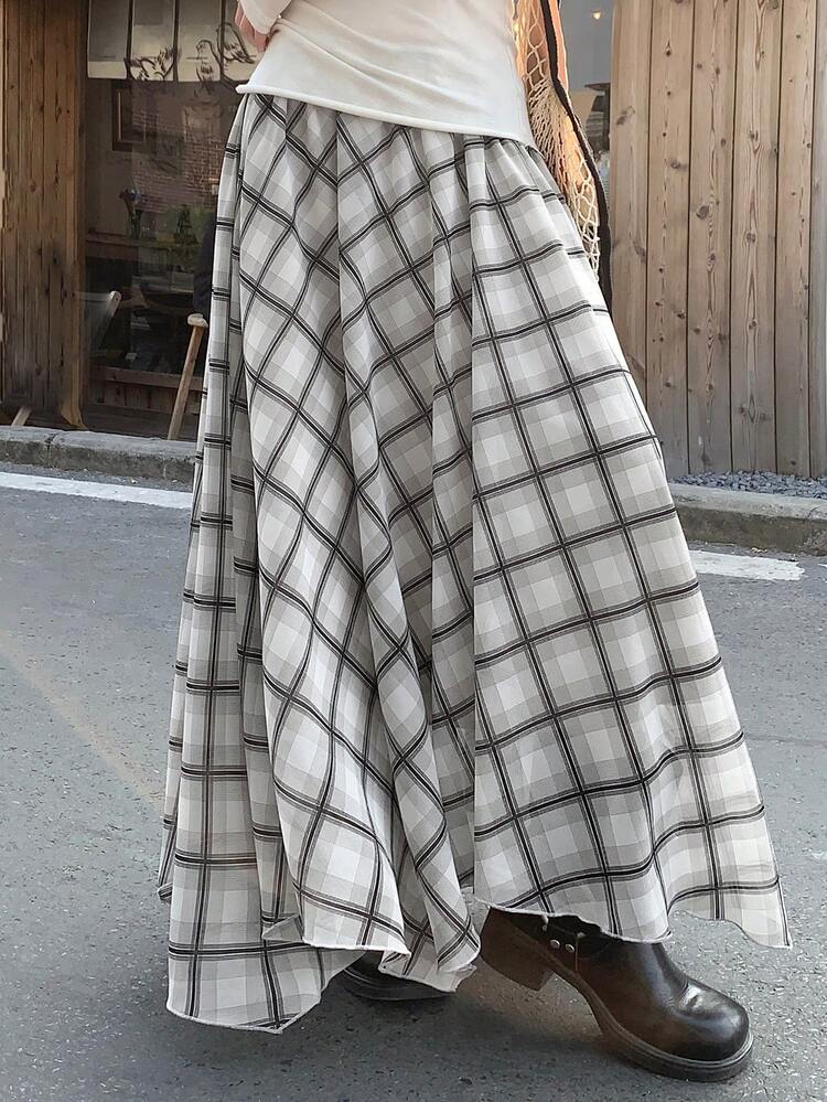 Women's Casual Commuter Plaid Long Skirt Summer