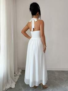 Elenzga 2026春夏新款女士优雅收腰度假蝴蝶结拼接长裙 - 白色 - 查看 2