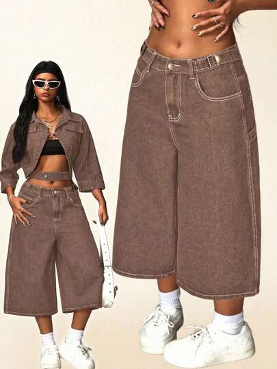 Rivivi Blugi largi pentru femei, mărime plus, cu buzunare și nasturi, casual, versatili, pentru navetiști