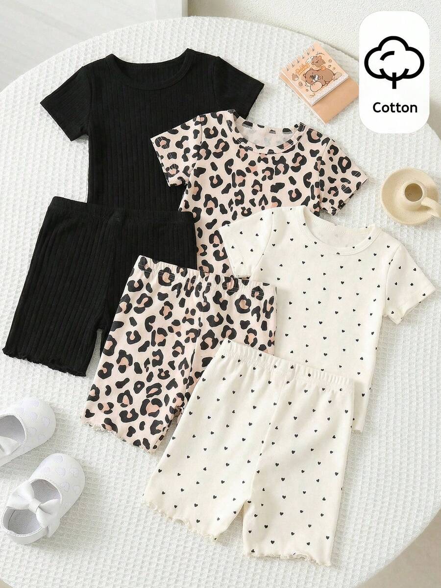 SHEIN Conjunto de shorts de punto de unicolor lindo para bebé niña, verano