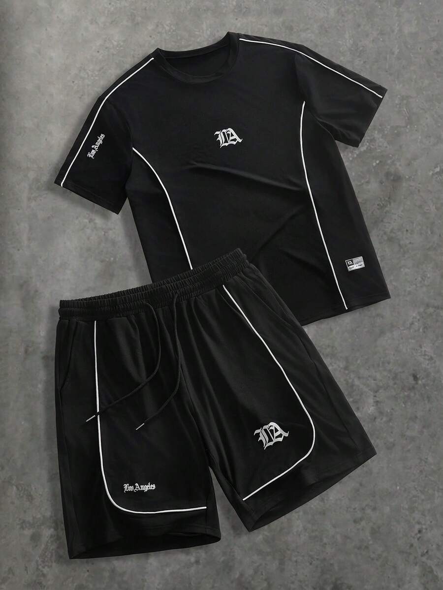 HIMLAND Men's Casual Everyday Printed Short Sleeve T-Shirt Set - Black - View 1