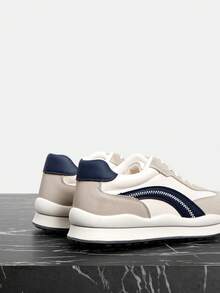 Vate Zapatillas deportivas gruesas con cordones para mujer, suela gruesa, calzado casual para uso diario. Nuevos zapatos de plataforma de malla transpirable para verano, suela blanda y ligera, diseño de patchwork de moda para estudiantes - Beis - Ver 4