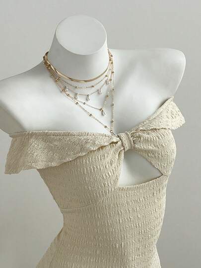 Elamini Vestido corto sin hombros, con recortes, sin mangas, con cintura ceñida, plisado, favorecedora, adecuado para vacaciones de primavera y verano