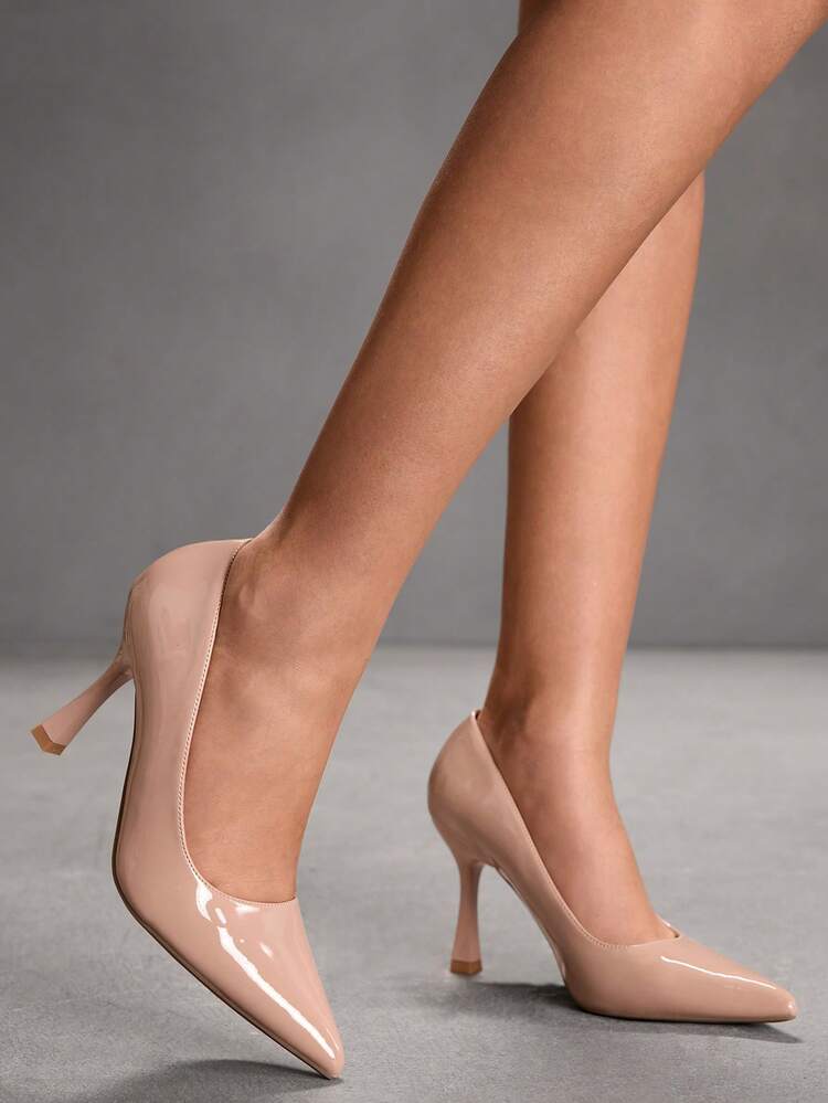 CUCCOO SZL Women Shoes Pointed Thin High Heels Apricot Mirror Low Vamp Women's High Heels Shoes Simple Elegant Fashionable Sexy Party Banquet Women's High Heels Women's Shoes Spring Shoes