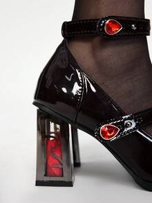 ROMWE Goth Fall/Winter Women Minimalist Mary Jane Pumps, Chunky Heeled Fashion Pumps, Elegant, Party - Burgundy - View 6