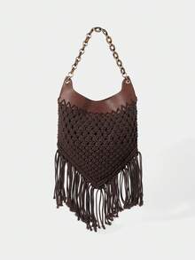 SHECARRY FASHION VACATION WOVEN TOTE BAG - Brown - View 2