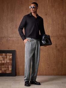 Business Casual AKNOTIC 男士人字纹斜插口袋休闲裤，适合圣诞派对、通勤、商务场合、送给男友的礼物、节日之选；法兰绒男士正装裤；男士褶裥西装裤；男士人字纹裤；灰色男士长裤；宽松男士粗花呢裤 - 黑與白 - 查看 4