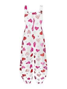 Sweetra Jumpsuit Motif Hati Modis Ukuran Plus untuk Hari Valentine - Putih - View 2