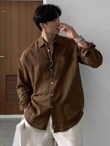 DAZY Brown & Red Long Sleeve Men's Casual Shirt, Spring - Brown - View 4