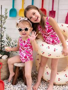 Emery Rose Kids Emery Rose Kids Áo tắm liền thân thời trang in hình trái tim dành cho bé gái - Hồng - Xem 3