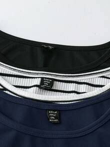 SHEIN LUNE 3件套/加大码休闲简约连衣裙套装，适合户外和居家穿着，节日复古风夏季外出春季女装，夏季波西米亚风复古夏季女装，圣帕特里克节服装，复活节夏季服装，春季女装，海滩圣帕特里克节复活节休闲套装，夏季度假服装，复活节狂欢服装，节日波西米亚风女装，乡村风格服装，乡村音乐会服装 - 藏蓝色 - 查看 4