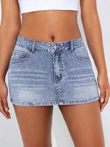 Flirla Jupe en jean mini élastique sexy et moulante de style cowgirl Y2K, printemps pour femmes grande taille - Jean clair - Voir 4