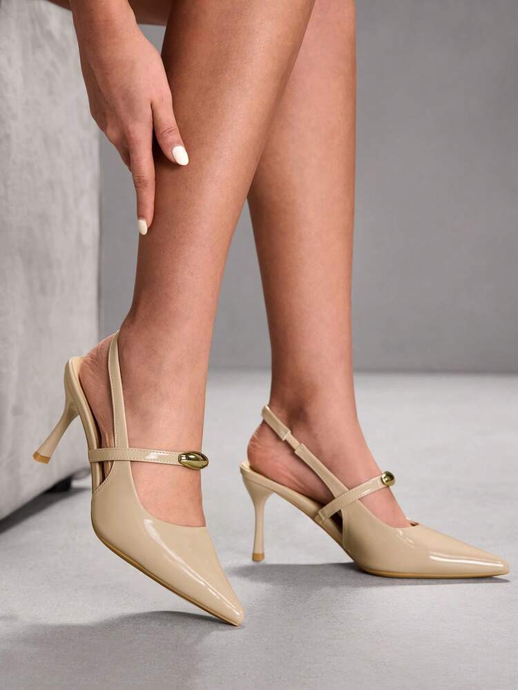 CUCCOO SZL Women's Strap Open Back High Heel Glossy Sandals Prom Heels