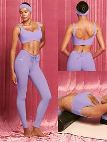 GLOWMODE FeatherFit™ - Reggiseno sportivo a media compressione con spalline in rete, coppe rimovibili, schiena a V, adatto per corsa, jogging, allenamento in palestra e attività fisica autunno/inverno - Foschia di lavanda - Visualizzare 9