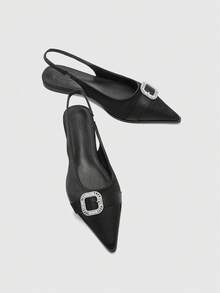 CUCCOO BIZCHIC Sepatu Flat Ujung Lancip dengan Gesper Persegi Berhiaskan Berlian Imitasi Model Musim Gugur Terbaru - Hitam - View 10