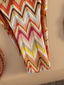 Swim Vcay 新款波西米亚风优雅女士两件式多色针织扎染特殊面料泳衣，活力红粉黄绿棕混色比基尼套装，挂脖三角上衣饰有金色星形装饰，高腰性感泳裤，彩虹色拼接沙滩装，吸睛时尚女性化泳装，夏季海滩度假，复古Y2K辣妹风泳装，适合泳池派对、音乐节、热带海岛度假及摩登风情。 - 彩色 - 查看 7