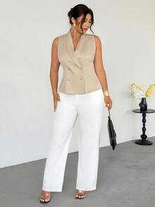 Firerie Plus Size Summer Casual/Office Solid Color Double-Breasted Vest Fall/Winter - Apricot - View 4