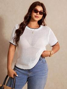 Elaquor Suéter de cuello redondo con lazo y jacquard, elegante y casual, talla grande - Blanco - Ver 6