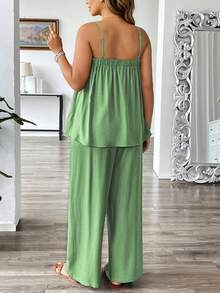 Roveilla 大码女士亚麻混纺休闲连体裤，宽松无袖连身裤，适合通勤、度假、海滩、春夏穿着 - 綠色 - 查看 2
