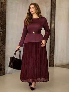 Roveilla Abito lungo elegante con patchwork, adatto per l'ufficio - Bordò - Visualizzare 4
