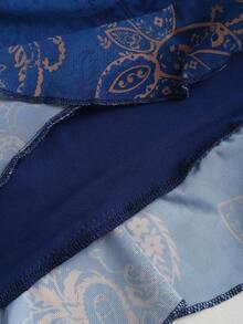 Sweetra Đầm nữ màu xanh họa tiết Paisley, cổ yếm, thắt eo, dáng ôm, phối bèo nhún, thiết kế bất đối xứng, gợi cảm phong cách Boho, thích hợp cho mùa hè và kỳ nghỉ biển. - Màu xanh lam - Xem 4