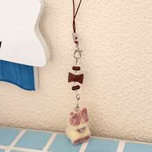 1pc Kawaii 3D Flocked Cat Charm | Girly Phone Strap & Keyring For BFFs - Multicolor - View 2