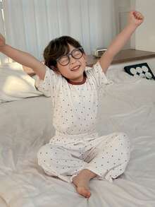 Dazy Kids Young Boy Star Print Short-Sleeve Top And Pants For Loungewear Summer - Apricot - View 2