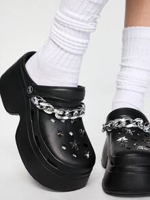 ROMWE Grunge Punk 女士镂空鞋，DIY亮片装饰，朋克风厚底镂空设计，舒适花园鞋 - 黑色 - 查看 4