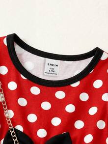 SHEIN Playful Pals 女嬰紅白波點荷葉邊袖洋裝，蝴蝶結裝飾，可愛公主風夏季度假太陽裙，法式風格洋裝，適合6個月-3歲 - 紅色 - 查看 7