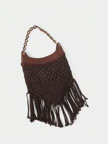 SHECARRY FASHION VACATION WOVEN TOTE BAG - Brown - View 4