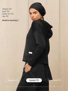 GLOWMODE X Reem Modest Breezy Days Silky-Smooth Breathable Overlapping Hood Relaxed Fit Hoodie Daily Casual Street Wear - Black - View 3