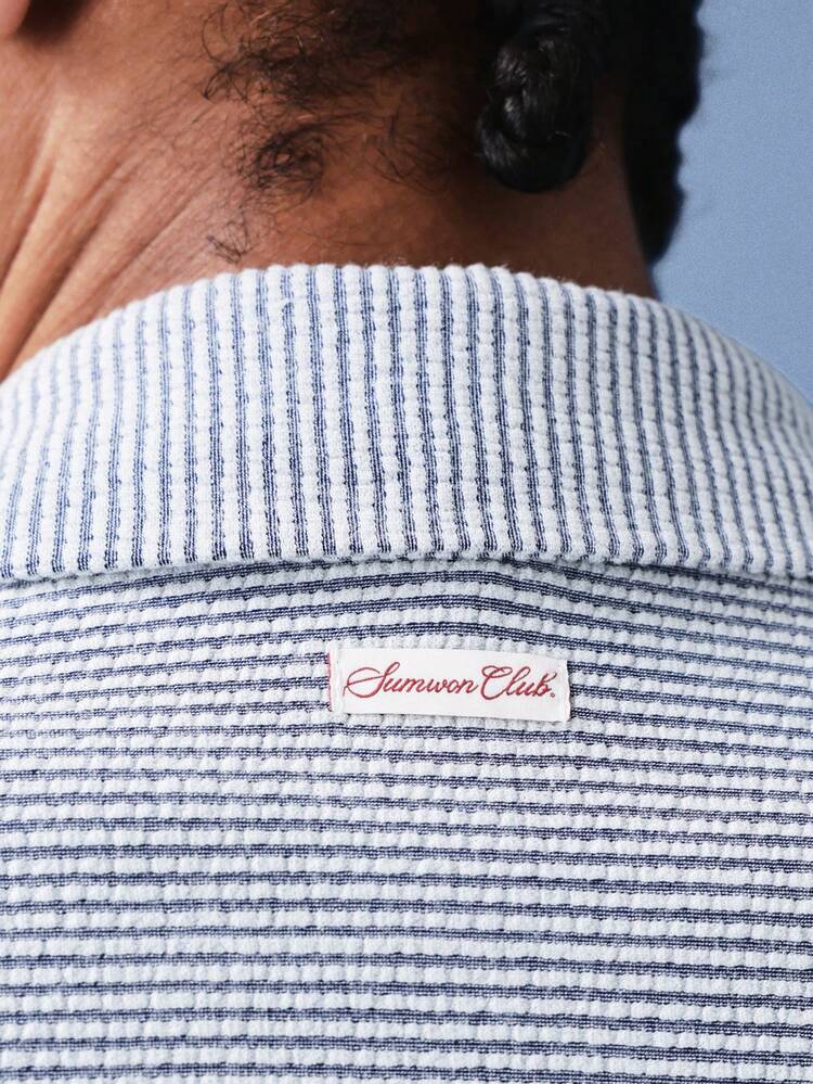 ピンストライプ半袖ボタンダウンシャツ