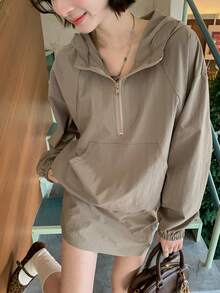 DAZY 女士高端长袖连帽风衣外套和裙子两件套 - 咖啡棕 - 查看 6