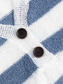 INAWLY Striped Waist Cinching V-Neck Casual Knit Versatile Slim Fit Top - Blue and White - View 8