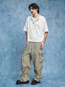 ROMWE MEN 男士简约印花口袋休闲工装裤 - 彩色 - 查看 6