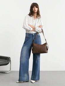 SHECARRY 女士单肩包，柔软鹅卵石纹PU皮革斜挎包 - 咖啡 - 查看 9