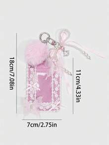 Sweetness 1个甜美粉色蝴蝶结卡包，女孩心形卡包，支持蕾丝蝴蝶结网眼钥匙扣包挂件，情人节返校音乐节礼物 - 粉色 - 查看 2