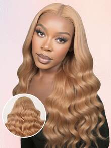 ALL READY WIG 灰蜜金色升级版 13x6 无胶蕾丝前假发 波浪卷发 雷米真人发假发 预剪耳到耳蕾丝假发 皮肤融化 女士适用 - S613/Yellow - 查看 3