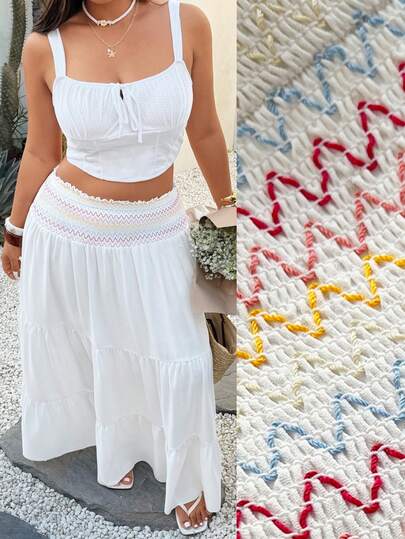 Sunnyshic 大码优雅彩虹条纹编织休闲度假半身裙，春夏款