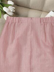 GlowEve 女士粉色纹理面料收腰A字裙摆前片拼接设计，优雅高贵，生日礼物，约会派对，正式场合，气场十足，适合教师、学生、学校、校园、嘉年华、劳动节、复活节、返校派对等春夏秋季穿着。这款优雅半身裙是新款必备时尚单品，设计百搭，收腰A字裙摆，修身显瘦。 - 粉色 - 查看 5