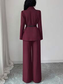 SHEIN Raffinéa 女士纯色西装套装，时尚通勤女装套装，女士两件套，正式女装套装，商务女装两件套，女士服装套装，商务休闲女装两件套，女士两件套套装，正式舞会女装套装，女士套装，商务女装裤装 - 玫紅色 - 查看 2